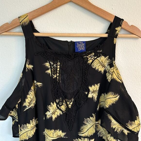 Disney Beauty and the Beast Cold Shoulder Dress Black Gold Size Small - Picture 3 of 13